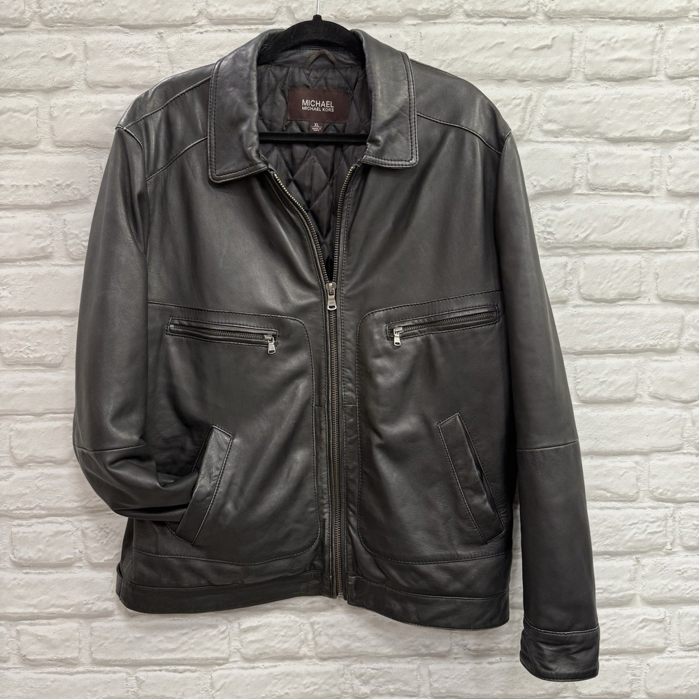 Michael Kors Geniune‎ Leather Black Biker Jacket Streetwear Men's Size XLarge